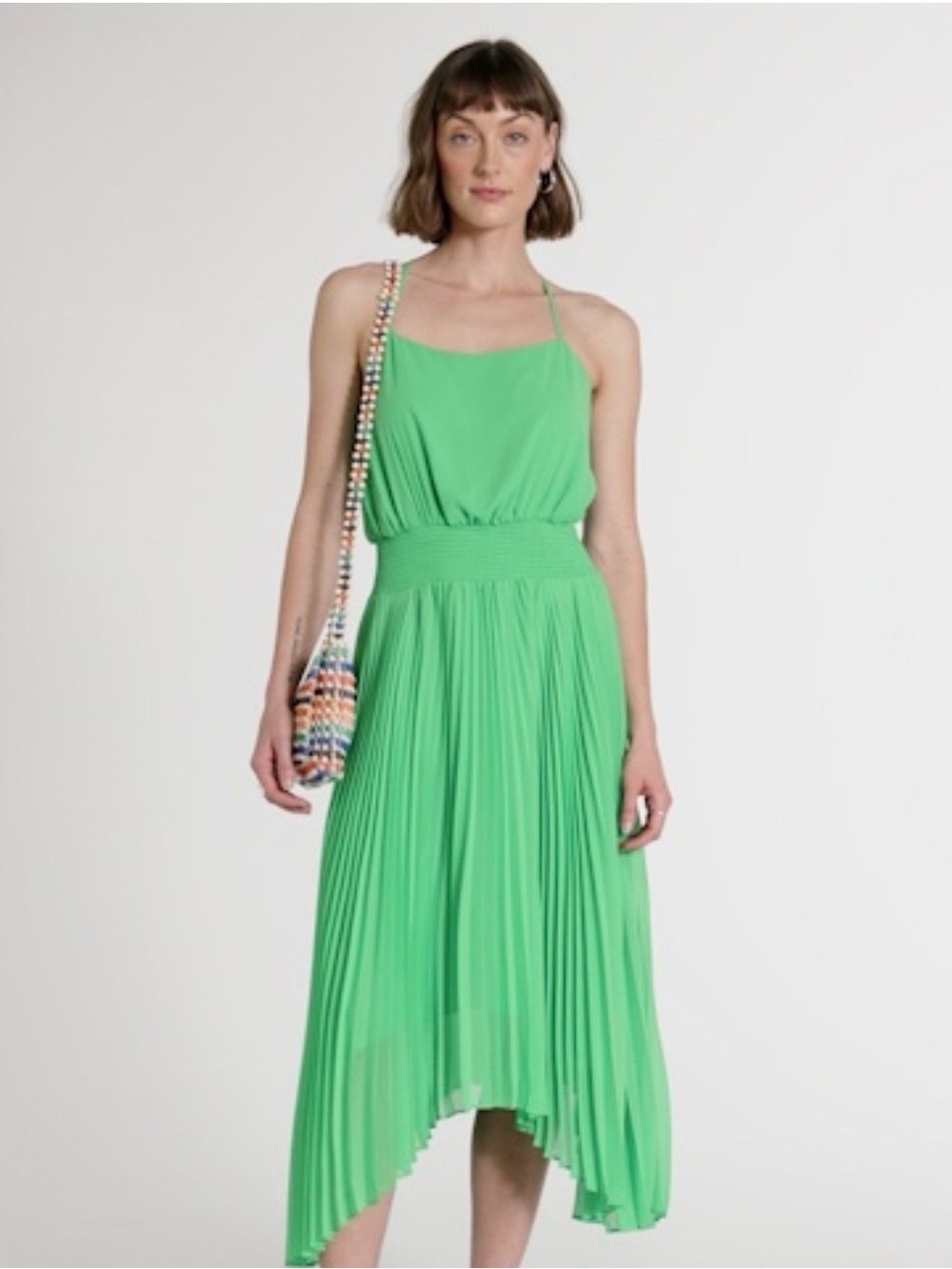 MSK Bright Green Pleated Halter Maxi Dress